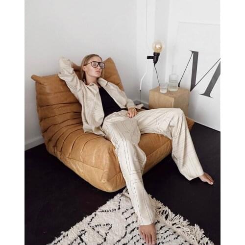 Minimalist Crepe Satin Twill Silk Oversized Sillohette Blouse/Wide-Leg Pant Geometric Embroidery Stitched Boxy Kimono Pajama Set