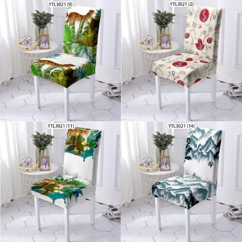 Cartoon animal forest landscape chair cover stretch elf christmas decoration cover chair bench cover makeup chair dining chair