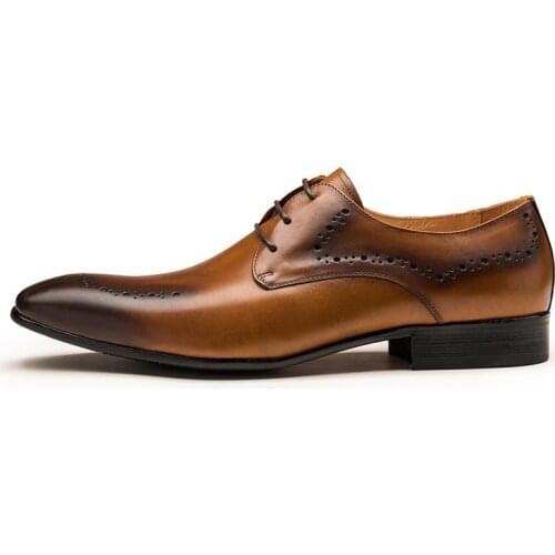 2020 Classic Men Formal Business Genuine Leather Derby Shoes Mens Flats Wedding Party Brogue Black Brown Male Footwear Zapatos