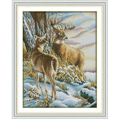 Joy Sunday Deer animal series handmade sewing cross sewing DIY small cross stitch kit winter snow decorative embroidery painting