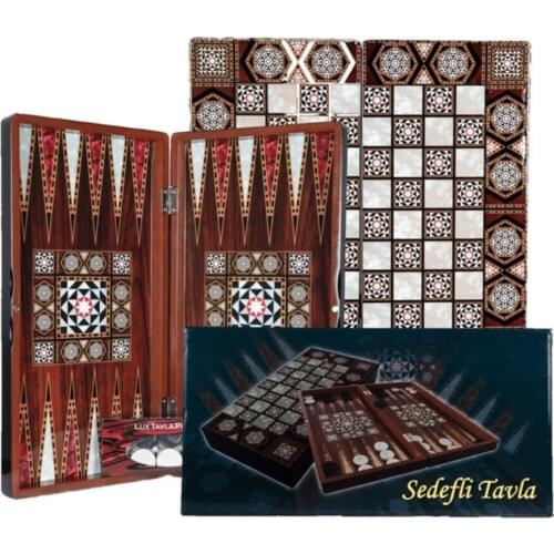 Pearlescent Izmir-Wood-Backgammon Big size-Traditional Turkish-World Oyunları-25x48cm