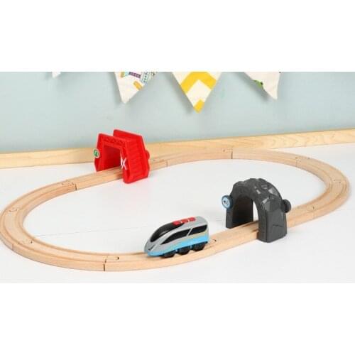 One Set Wireless Induction Sounding Electric Vehicle Beech Wood Train Railway Accessories Educational DIY Original Toy Tracks