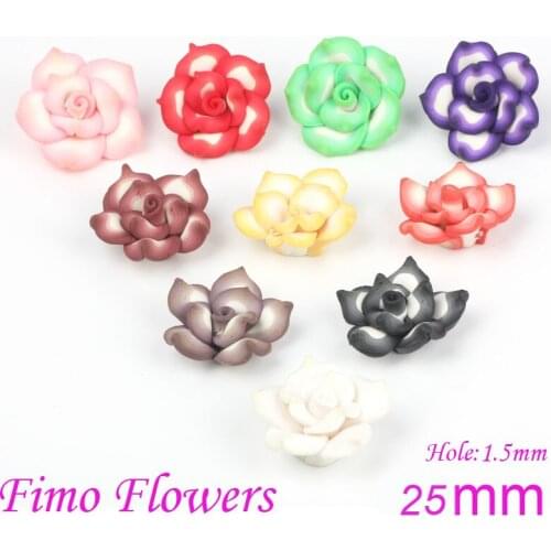 OlingArt 25mm 12pcs/lot Soft ceramic diy Jewelry making Beads Mixed Polymer Clay 5-leaves Stereo Flower Spacer Loose Bead