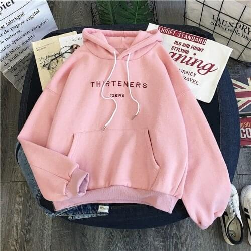 Autumn Winter Women Clothing Long Sleeved Print Letter Harajuku Pink Women Hoodies Sweatshirt Fashion Pocket Pullover Female