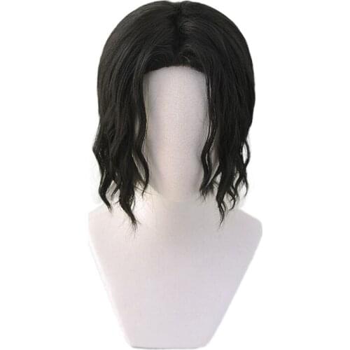 Demon Slayer Kimetsu no Yaiba Kibutsuji Muzan Black Short Curly Wig Cosplay Heat Resistant Synthetic Hair Wigs + Wig Cap