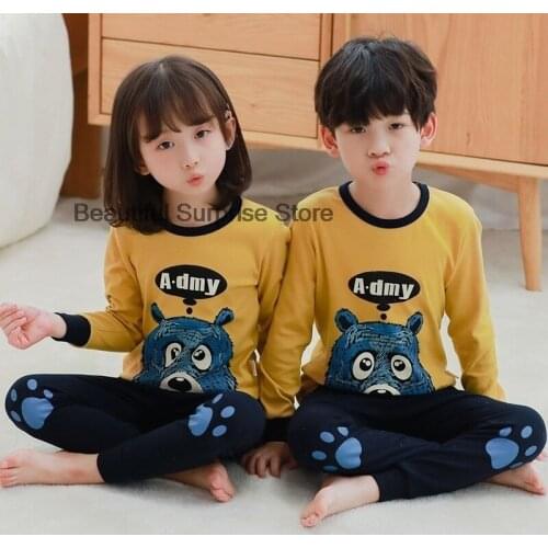 Boys Girls Bear Pajamas For 2 4 6 8 10 12 Years Children Sleepwear Cotton Soft Night Suit Baby Homewear Pyjamas Kids Pijamas