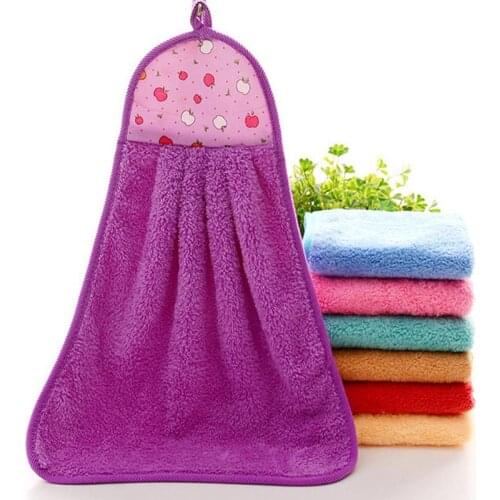 Hand Towel Coral Velvet Dishcloth Hanging Washing Cloth Towel Bathroom Kitchen Accessory Pattern Random