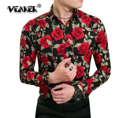 New 3D Printed Floral Shirts Mens Long Sleeve Casual Tops Fashion Rose Flower Turn Down Collar Slim Fit Shirt Sexy Clothing 3XL
