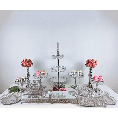 Crystal gold silver color Cake tray metal crystal Display for Pastry Wedding Birthday Party table pan