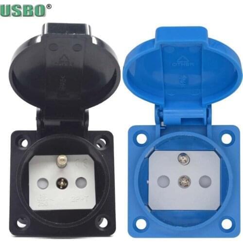 Black Blue 16A EU Multifunction 2P+T France Outdoor Industry Waterproof Dustproof Cover AC Power Outlet Wired Receptacle Socket