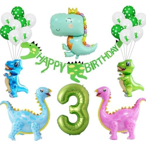 Standing Green Dinosaur Foil Balloon 40inch Number Ballioon Banner Jungle Animal Dinosaur Theme Kids Birthday Party Decoration