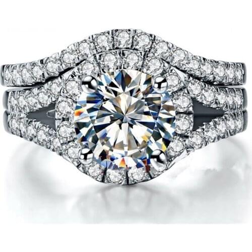 Test Positive Certified 8mm 2Ct Moissanite Set Rings 925 Sterling Silver Wedding Rings White Gold Color Romantic Jewelry