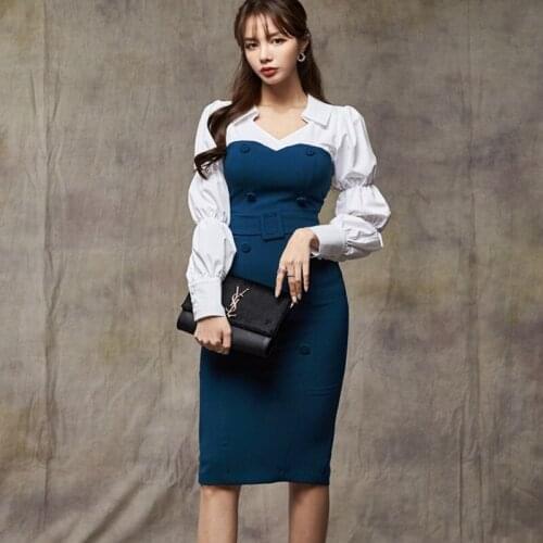 ZAWFL Vintage Sexy Sheath Bodycon Dress Women 2021 Spring Patchwork Double-Breasted Pencil Dresses OL Special Occasion Vestidos