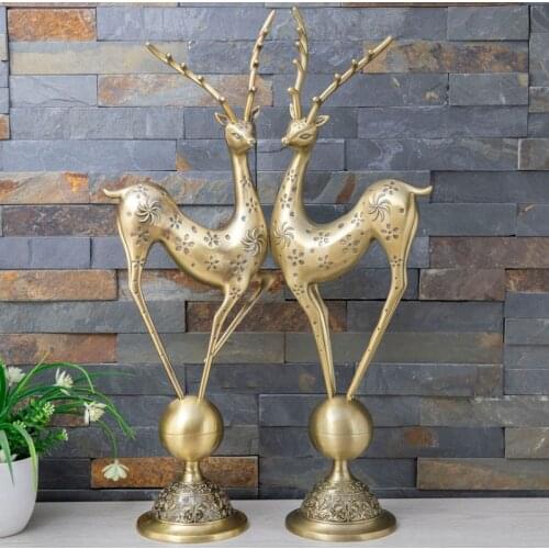 Height 56cm Vintage Home Decoration Metal Art Craft Lucky Sika Deer Animal Statue Office Indoor Desktop Ornament Creative Gift