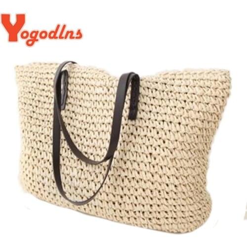 Yogodlns Hot fashion Simple hollow beach bags women straw bag vintage knitted big tote bags shoulder bags