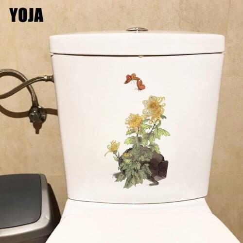 YOJA 12.7X22.9CM Flower And Butterfly Wall Sticker Home Decor Toilet Decal Style Art T3-1249