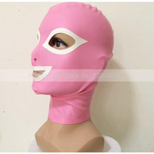 Women Mans Pink Latex Hood Unisex Sexy Rubber Transvestism Mask S-LM058A