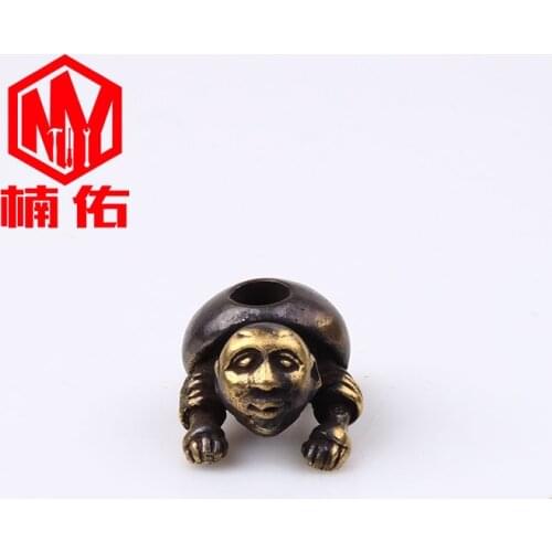 1PC EDC Outdoor Brass Paracord Tortoise Knife Beads Retro Brass Outdoor Paracord Bead Keychain Pendant
