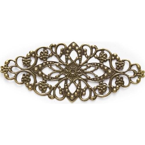 10/30 Piece Bronze Tone Filigree Flower Wraps Connnector Embellishments Findings Jewelry Making DIY 80x35mm