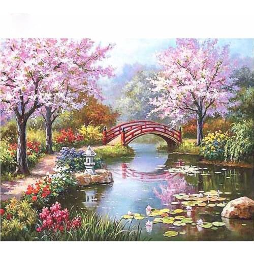 5D DIY Diamond Painting Sakura tree landscape Diamond Mosaic Cross stitch Square round Rhinestone Home Decor Picture