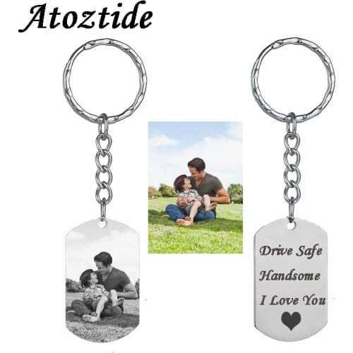 Atoztide Customized Stainless Steel Heart Keychain Personalized Silver Color Dag Tag Key Chain Engraving Words Jewelry Gift