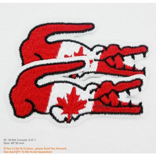 Free Shipping Crocodile Canada Flag Embroidered France Patches Promotion Iron on Patch Eco-friendly Handmade 3D Appliqued