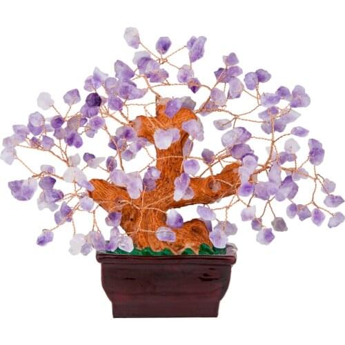 Bonsai Style Luck Money Tree Natural Amethyst Slices Mineral Stone With Resin Base For Wealth Home Decoration Office Ornaments