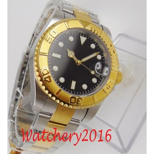 BLIGER 40mm Black sterile dial luminous hands Sapphire Glass full stainless steel NH35 automatic movement Mens Watch