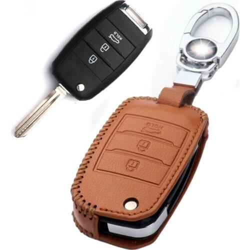 Genuine Leather Car Key Case Cover Holder Bag 3 Buttons For Kia Rio QL Sportage Ceed Cerato Sorento K2 K3 K4 K5 Auto Accessories
