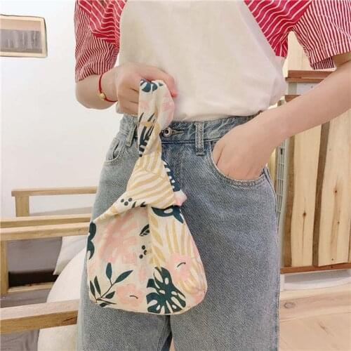 Ladies Bar Knot Handbag Literary Style Leaf Pattern Wrist Handbag Womens Coin Purse and Mobile Phone Bags