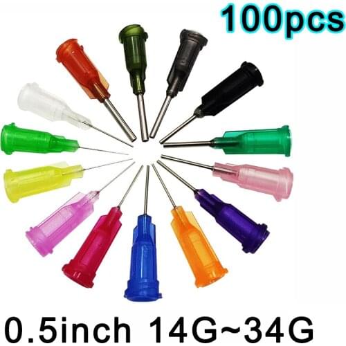 100Pcs 0.5inch 14G ~34G 18G 20G 27G Dispensing Tapered Pinhead Glue Liquid Dispenser Syringe Needles for Industrial Dispenser