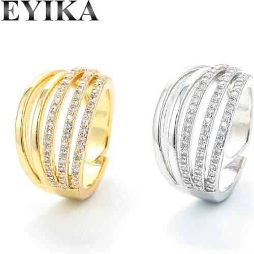 EYIKA Luxury Multilayer Open Ring Cubic Zirconia Adjustable Mid Finger Knuckle Rings Women Minimalist Jewelry Gold Silver Color