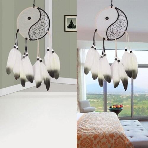 Innovative Tai Ji Feather Shape Dream Catcher Home Wall Car Hanging Decor Yin Yang Feather Crafts Dreamcatcher Nets
