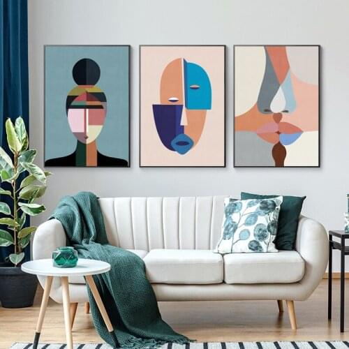 Nordic Abstract Wall Art Canvas Painting Paint Color Block Face Kissing Posters and Prints Living Room Home Decoration Cuadros