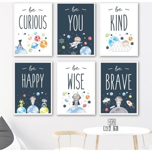 Cartoon Space Planet Rocket Spaceship Baby Room Wall Art Canvas Painting Nordic Posters And Prints Wall Pictures Kids Room Decor
