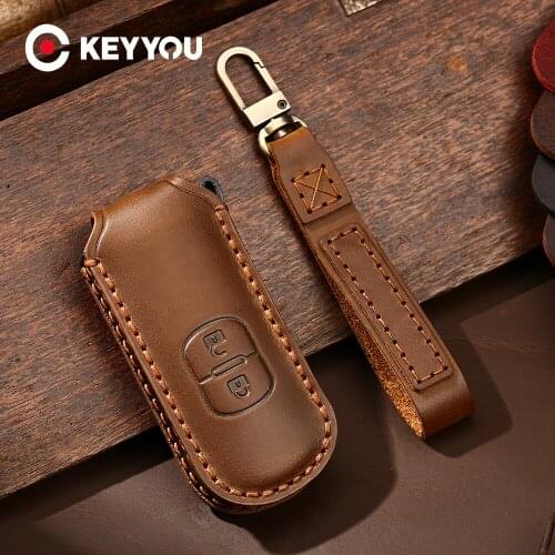 KEYYOU Genuine Leather Car Key Case For Mazda X-5 Summit M3 M6 Axela Atenza CX-3 CX-5 CX-7 SKE13E-01 Smart Key Cover 2 Buttons