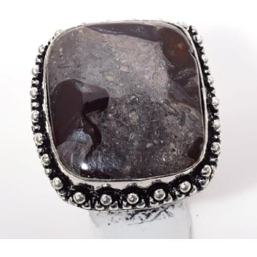 Genuine Coffee Bean Jasper Ring Silver Overlay over Copper , Hand Made Women Jewelry gift Size: 8 , R6436