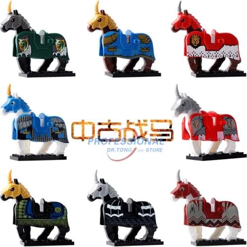 20pcs Building Blocks War Knight Horse Dolls Medieval Rome Vintage Knights Series Toys For Children X0158
