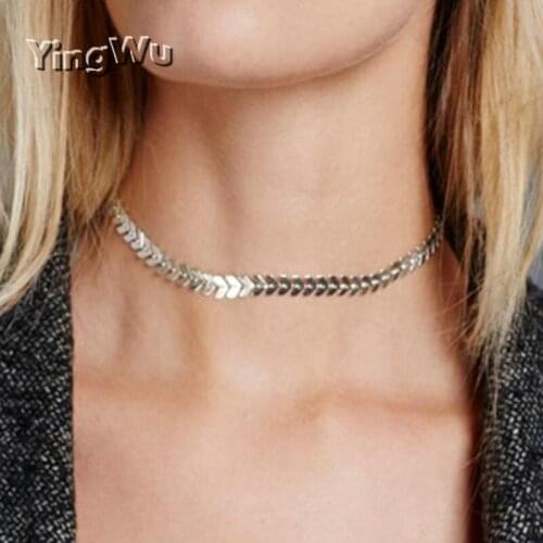 Yingwu 2020 Gold Color metal Choker Necklaces Fishbone Chain simple jewelry collana Kolye Bijoux Collares Mujer collier femme