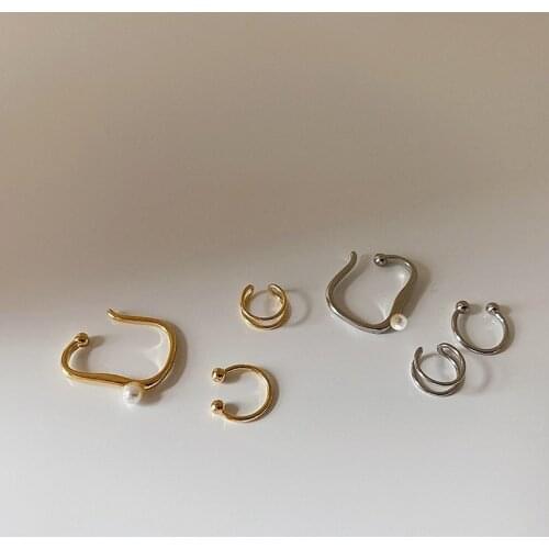 VSnow Minimalist Simulated Pearl Metallic Irregular Geometrical Clip Earring for Women Girls Gold Silver Color Earring Jewelry