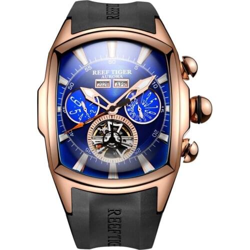 Men automatic mechanical watch,mens sport wrist watches Reef Tiger man tourbillon waterproof wristwatch military relogio RGA3069