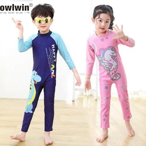 【New store 】 Cartoon kids swimwear boys and girls swimwear long-sleeved beachwear one-piece surfing suit