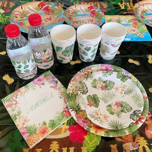 Omilut Tropical Palm Leaf Birthday Party Decor Hawaii Aloha Tableware Holiday Summer Party Luau Aloha Party Supplies Decor