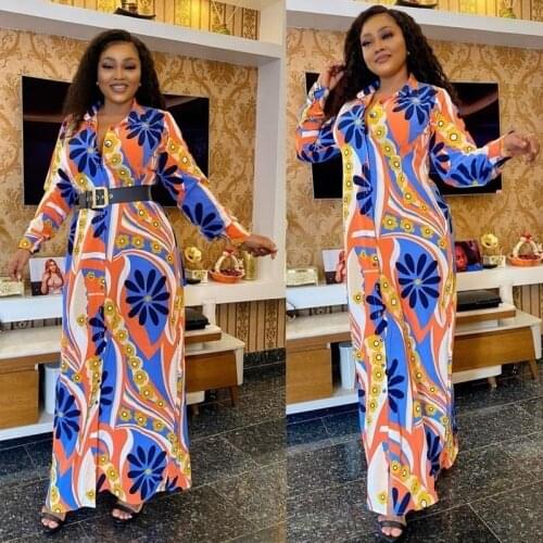 2021 Autumn African Womens Dress Fashion Long-sleeved Shirt African Loose Long Ladies Party Temperament Fashion Long Skirt New