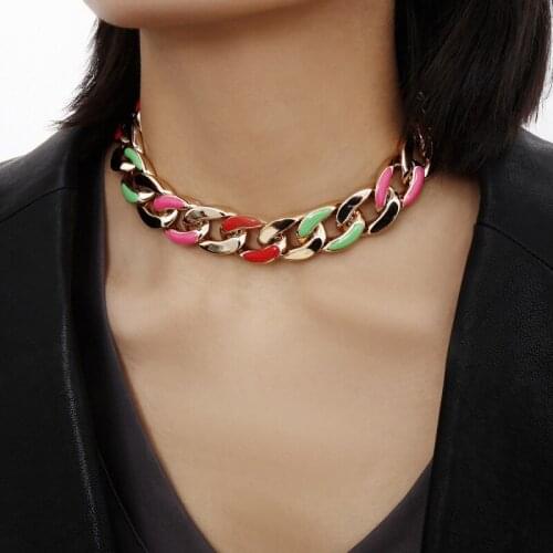 Find Me Color Paint Alloy Chain Necklace for Women Geometric Punk Thick Choker Necklace Fashion Jewelry Accessories