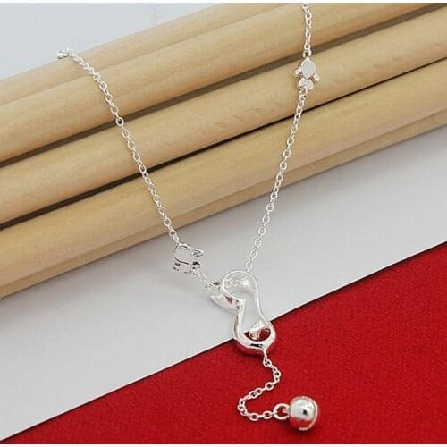 New Classic Jewelry 925 Silver Necklace Cute Cat Ball Chain Necklaces Women Girl Christmas Gift