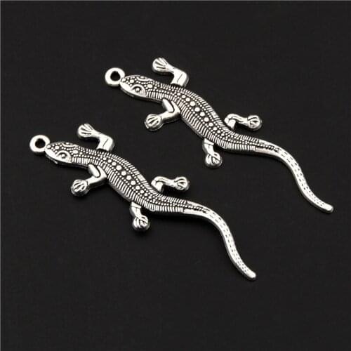 20Pcs Silver Color Wall Lizard Charms Animal Gecko Pendant Bracelet Necklaces Jewelry Making Dropshipping 13x54mm A3133