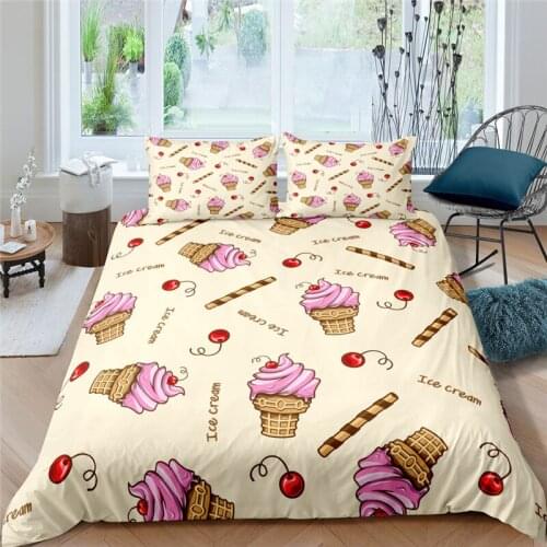 Luxury 3D Cute Ice Cream Print 2/3Pcs Kids Bedding Set Duvet Cover Pillowcase Home Textile for Girl/Teens Queen and King Size