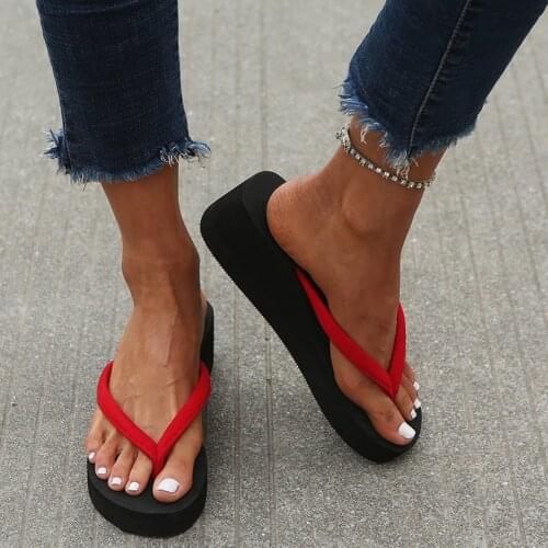 Womens Sandals Summer Solid Color Ladies Platform Wedges Bohemian Flip Flops Thick Bottom Outdoor Beach Shoe Slippers sandalias