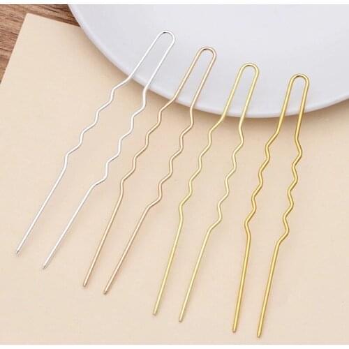 20 Pcs/Lot) 17x100mm Hair Sticks Gold Silver Plated U Shape Hair Pins Setting For Hair Accessories DIY Jewelry Making